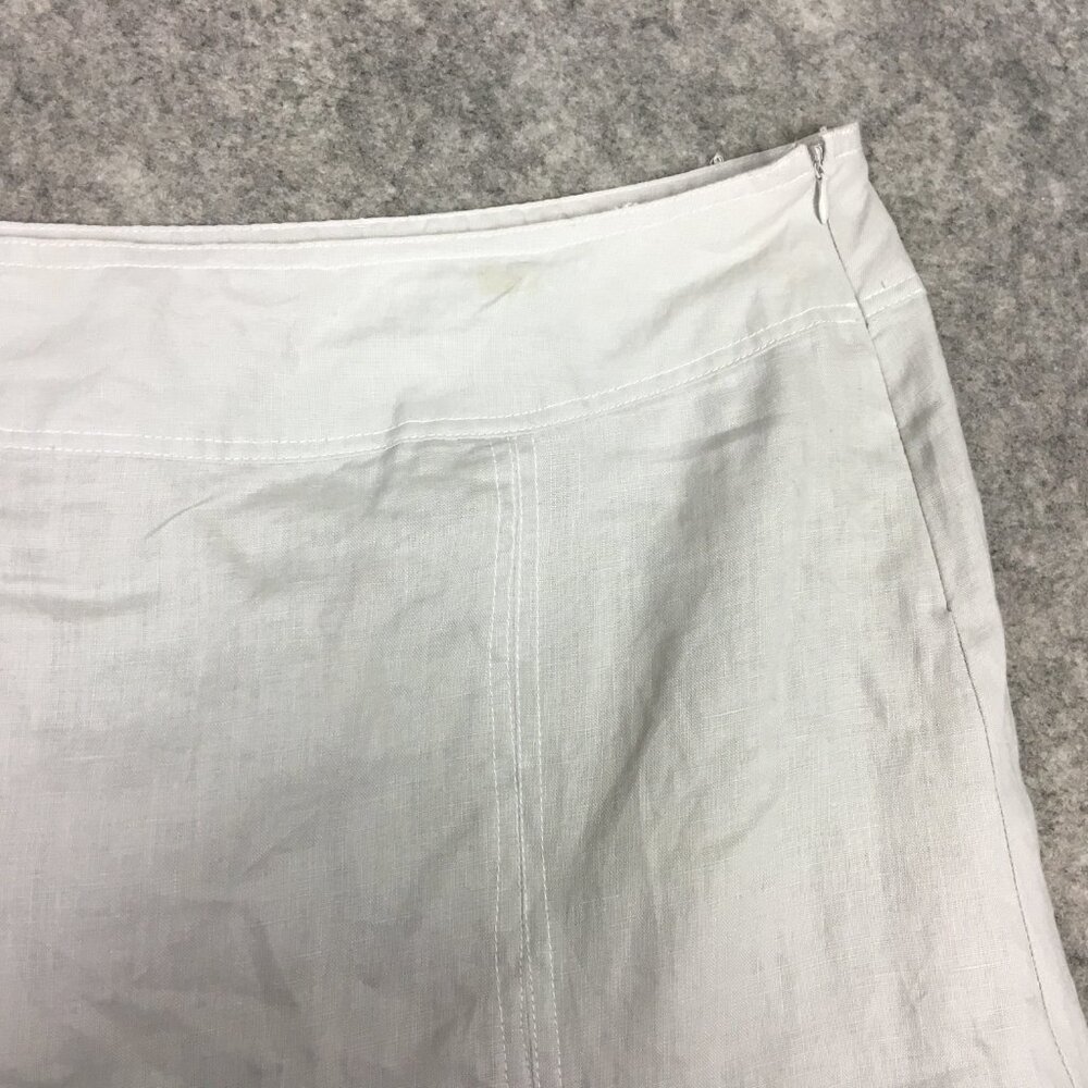 Lucy Laurel Skirt 10 Midi 100 Linen Gray Twirl Trumpet Career Casual Stripes - Picture 3 of 12